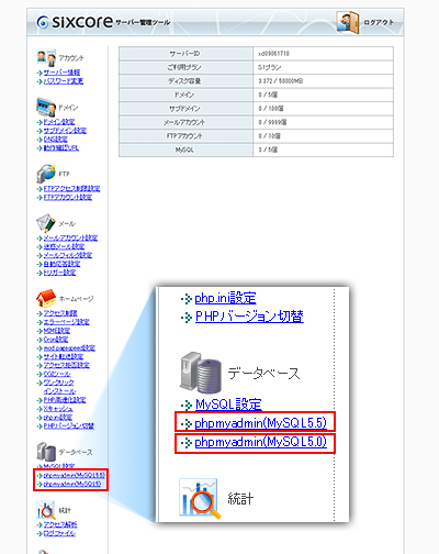 phpMyAdmin を選択